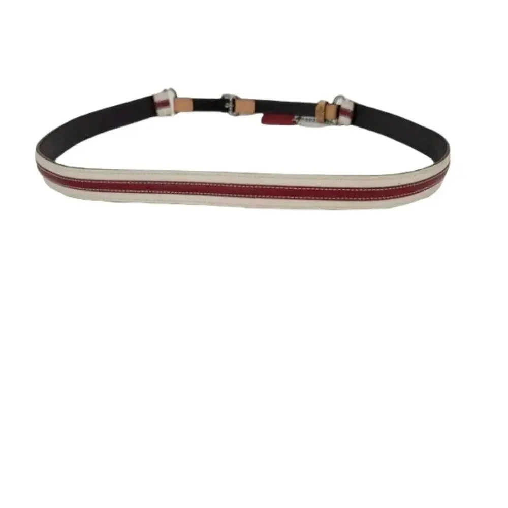 Coach Red White Stripe Coach Creed Tab Leather Belt Size Medium